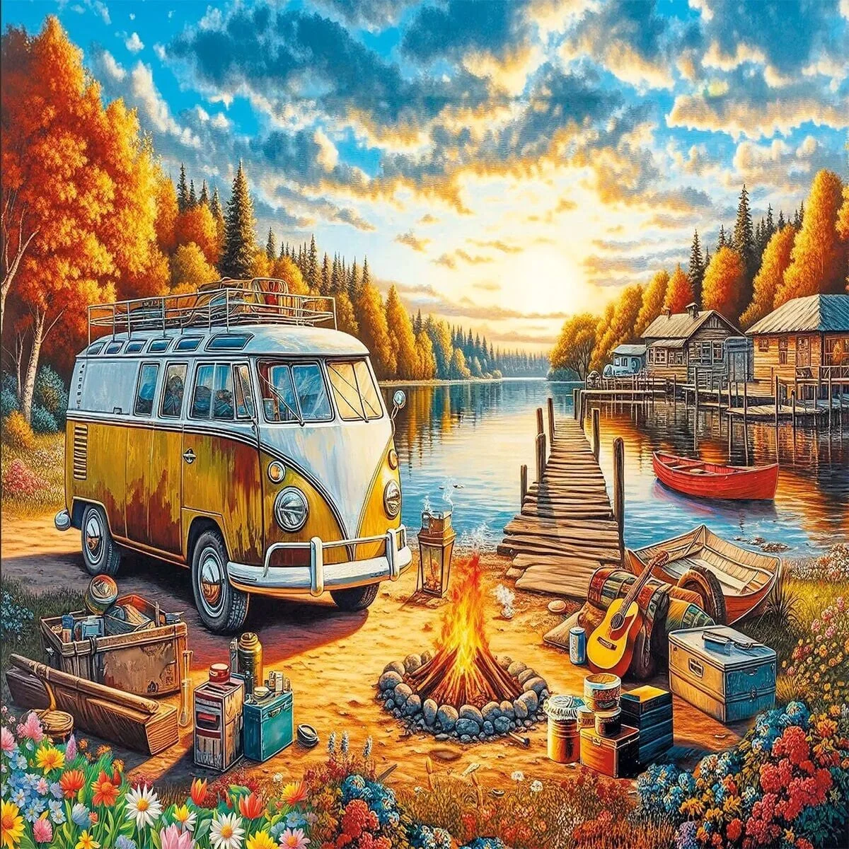 20810 Puzzle 1000 Vos Vos Camp Fire St Sunset görsel 2