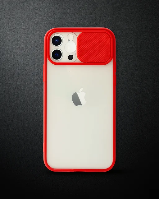 Apple İphone 12 Kılıf Palm Buzlu Kamera Sürgülü Silikon - Kırmızı