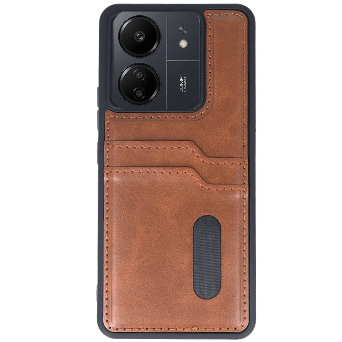 Xiaomi Redmi 13C Kılıf Sara Kartvizitli Deri Kılıf - Taba görsel 2