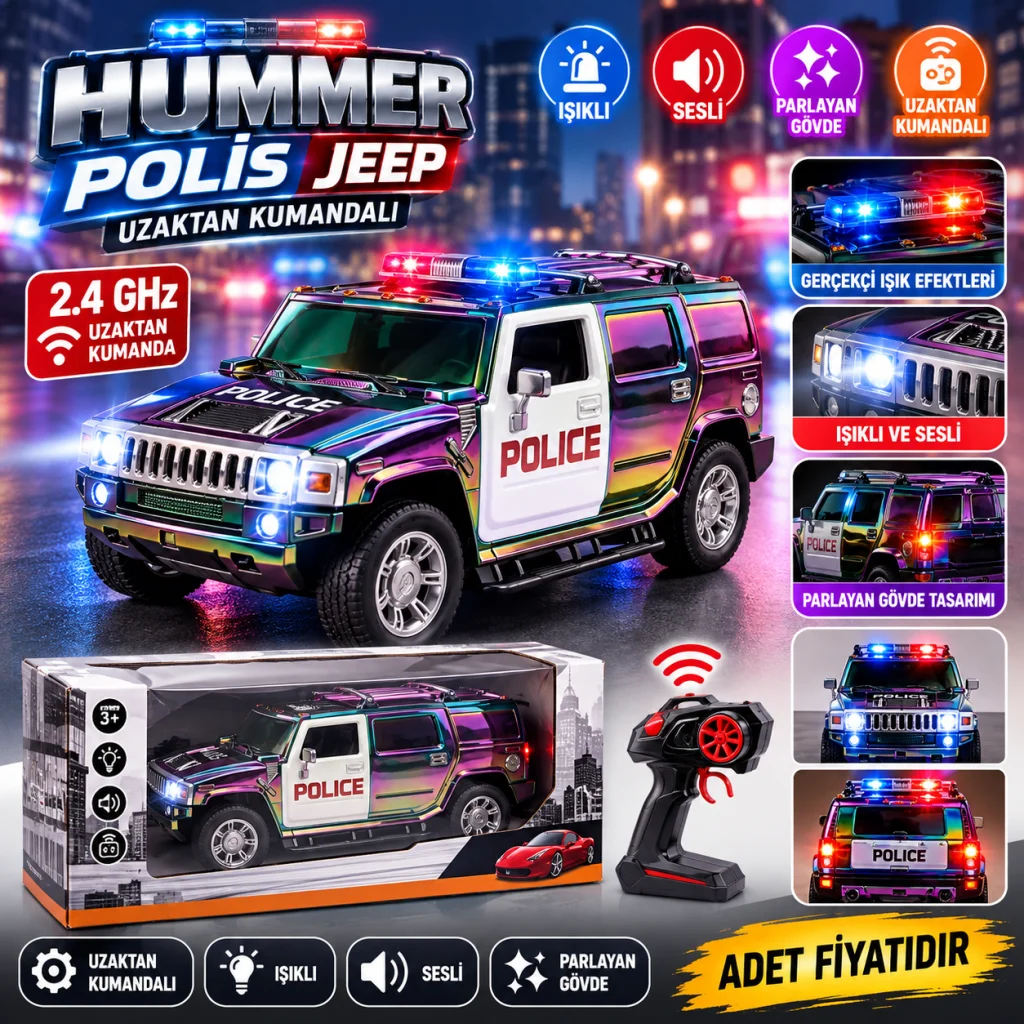 WH327-10 Hummer Polis Jeep Parlak Oyuncak Polis