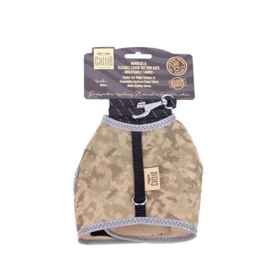 Havalı Dokuma Kedi Göğüs ve Gezdirme Tasması Large Kamuflaj 1,5x30-40 Cm