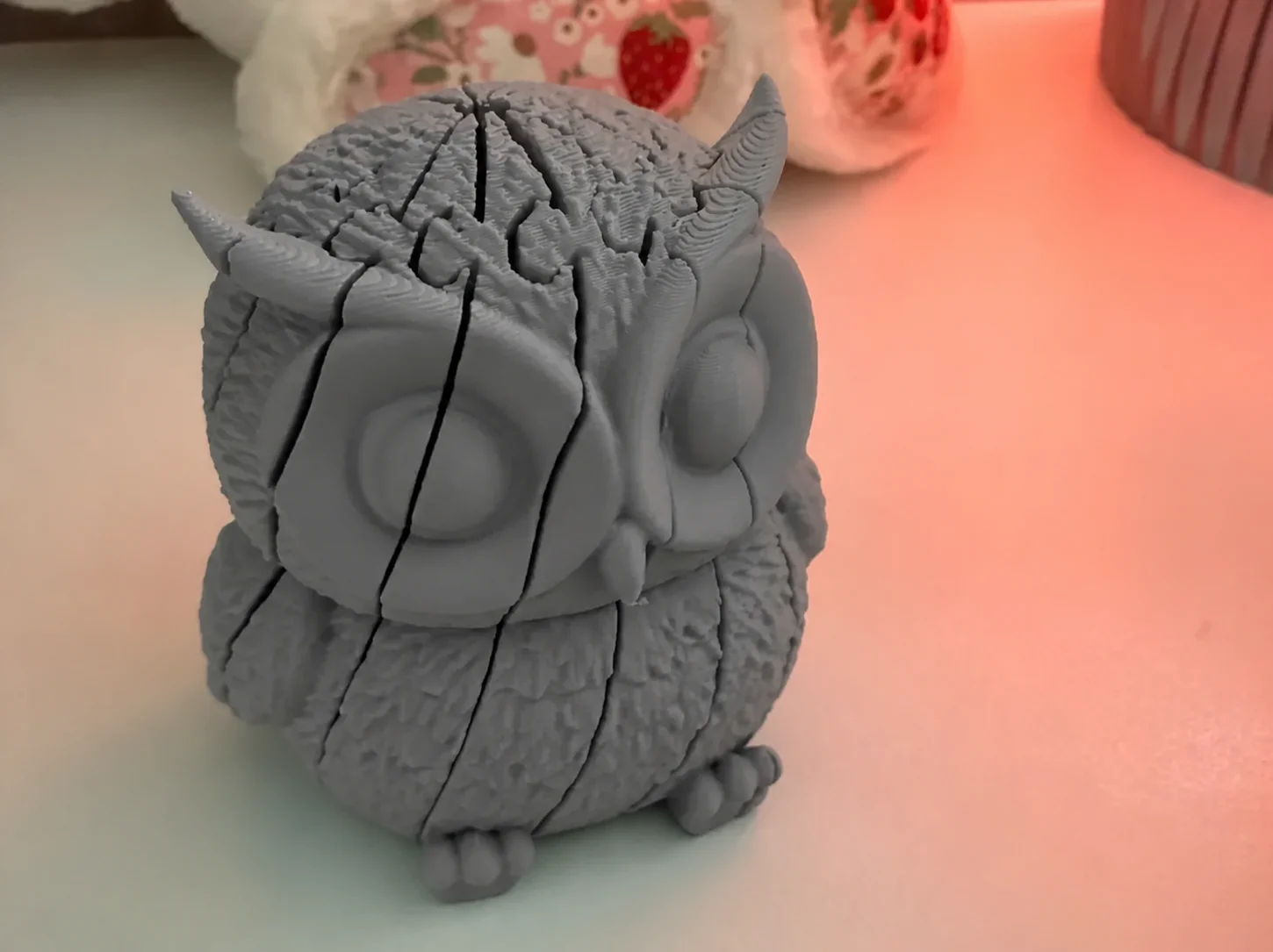 3D Baskı Hareketli Baykuş Figürü - Eklemli Flexi Oyuncak - Gri