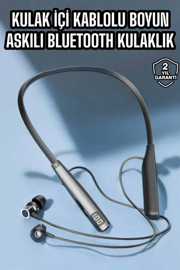 Boyun Askılı Bluetooth Kulaklık Uzun Şarj Süreli Dijital Göstergeli Kablolu görsel 2