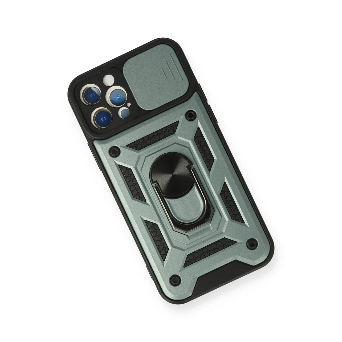 Apple iPhone 12 Pro Kılıf Pars Lens Yüzüklü Silikon - Yeşil görsel 3
