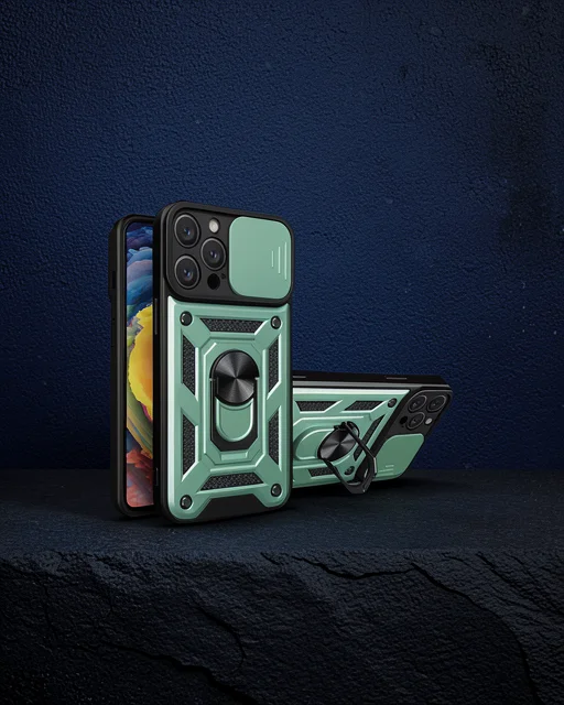Apple İphone 16 Pro Max Kılıf Pars Lens Yüzüklü Silikon - Yeşil