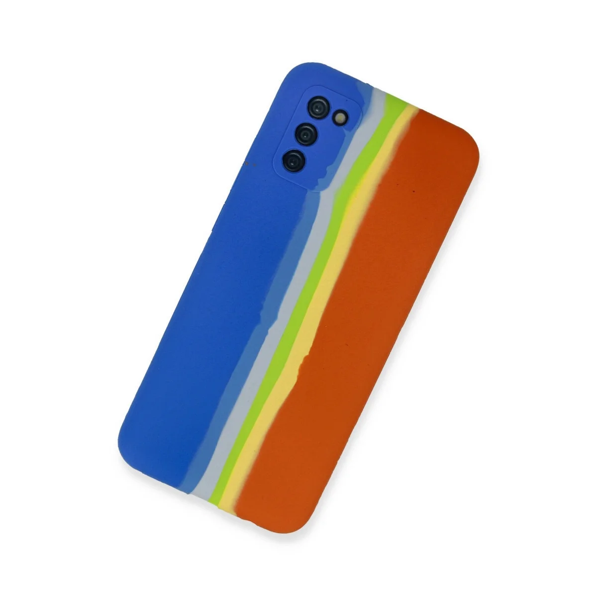 Samsung Galaxy A03s Kılıf Ebruli Lansman Silikon - Mavi-turuncu görsel 2