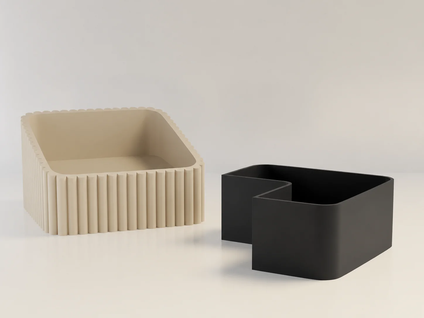 3D Baskı Fıstık Kasesi - Çift Hazneli Kabuk Ayırıcı Sunum Kasesi - Bej Siyah görsel 2