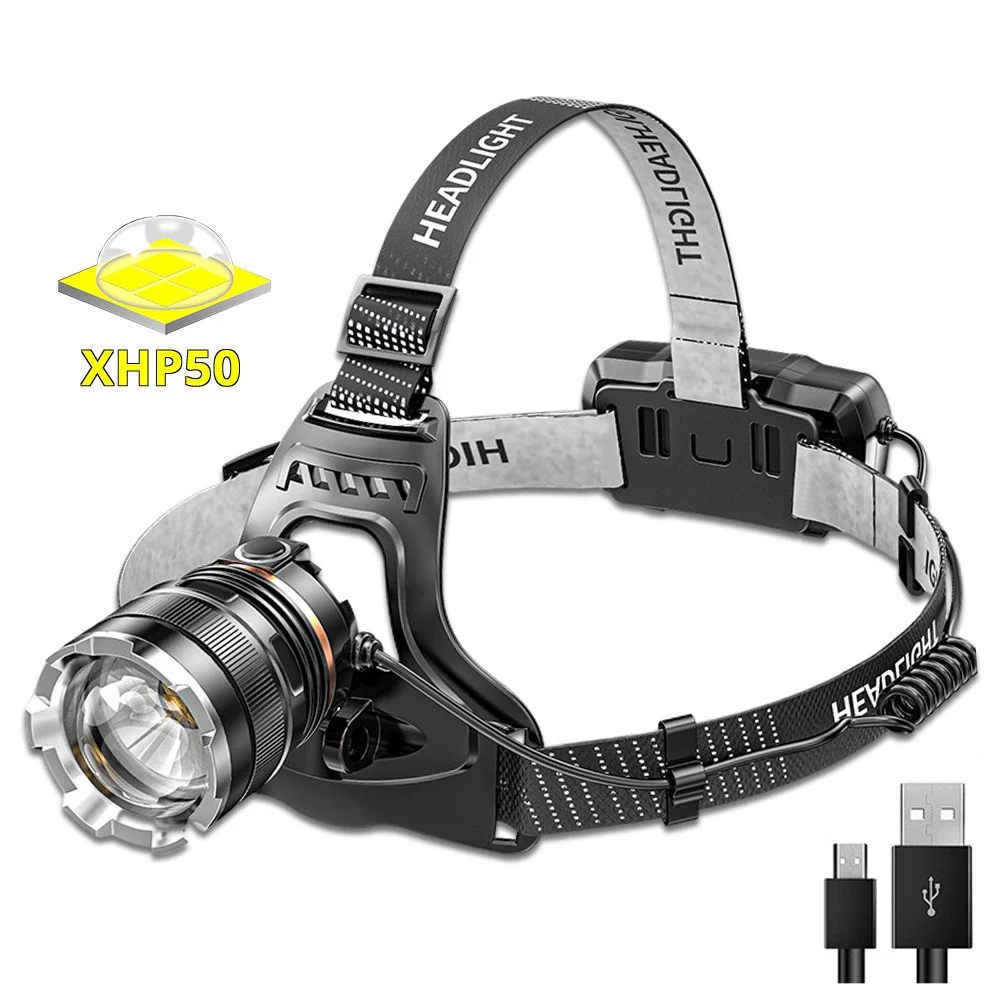 PS-8002 XHP50 LED Sensörlü Zoomlu Profesyonel Şarjlı Kafa Feneri – Yüksek Işık Gücü, Alüminyum Gövde, Micro USB görsel 3