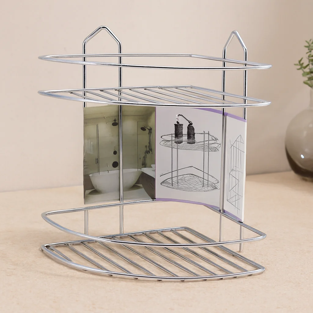 Krom Metal 2 Katlı Üçgen Banyo Köşeliği - Duş Rafı