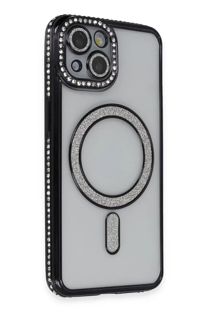 Apple iPhone 13 Kılıf Joke Simli Magneticsafe Kılıf - Siyah