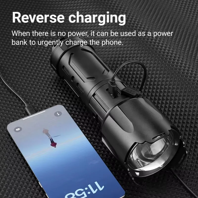 BD-4 60W TG LED Alüminyum Alaşımlı Zoomlu Type-C Dijital Göstergeli Şarjlı El Feneri görsel 2