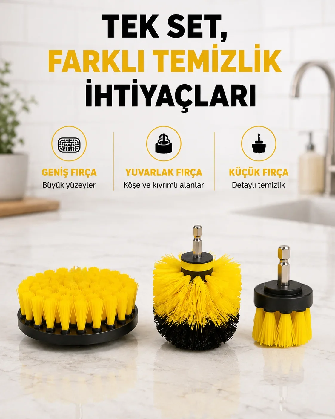 3’lü Matkap Tezlik Fırçası Seti – Banyo, Mutfak ve Araç Jantı İçin Etkili Yeni Nesil