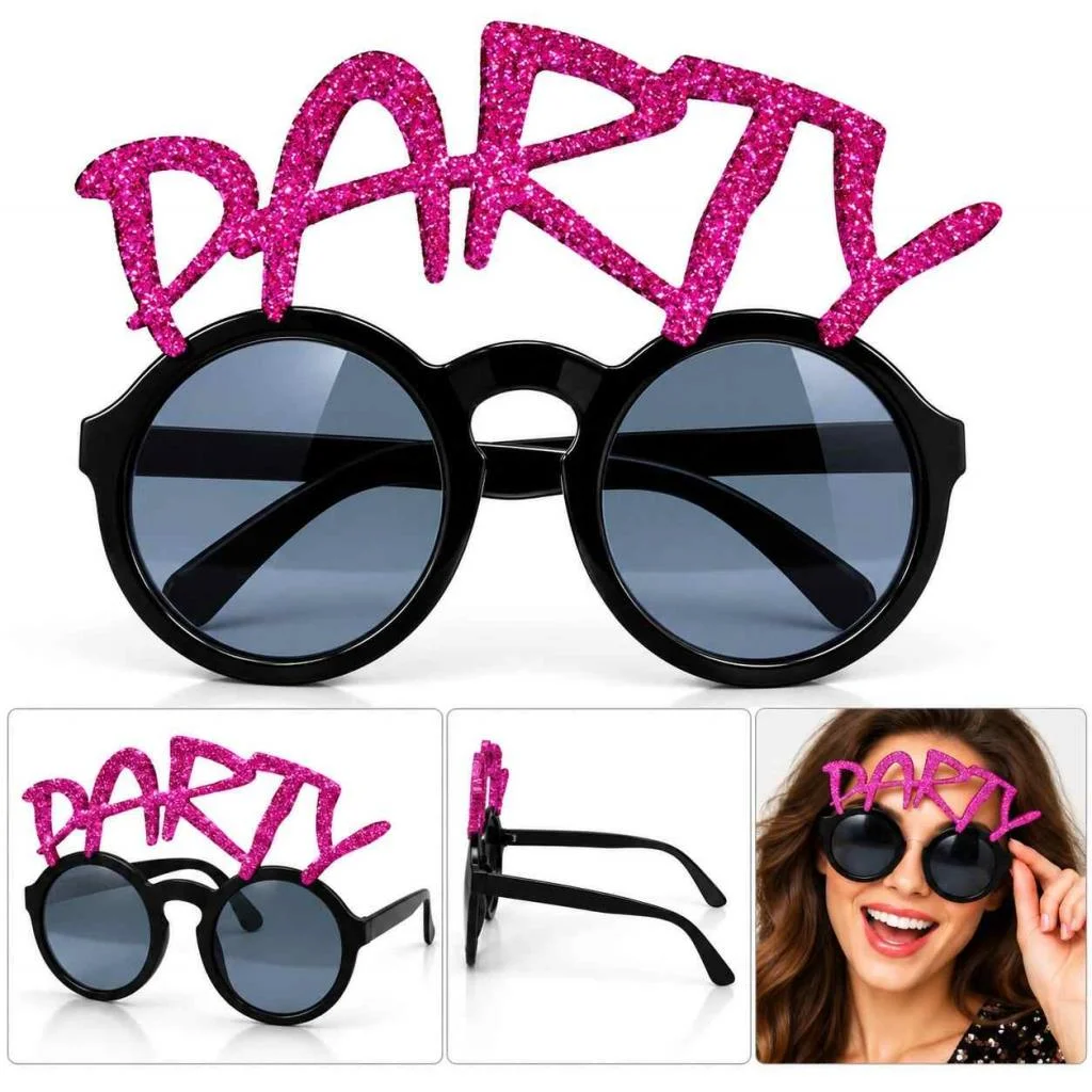Fuşya Simli PARTY Yazılı Parti Gözlüğü