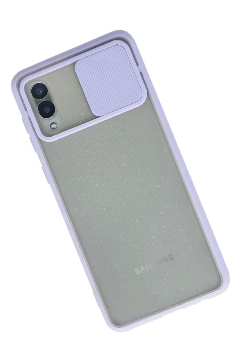 Samsung Galaxy A02 Kılıf Palm Buzlu Kamera Sürgülü Silikon - Lila görsel 2