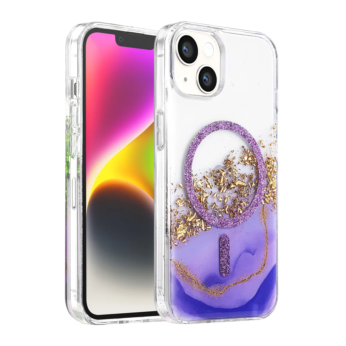 Onegif Apple iPhone 15 Lotus Simli Magsafe Kapak - Mor