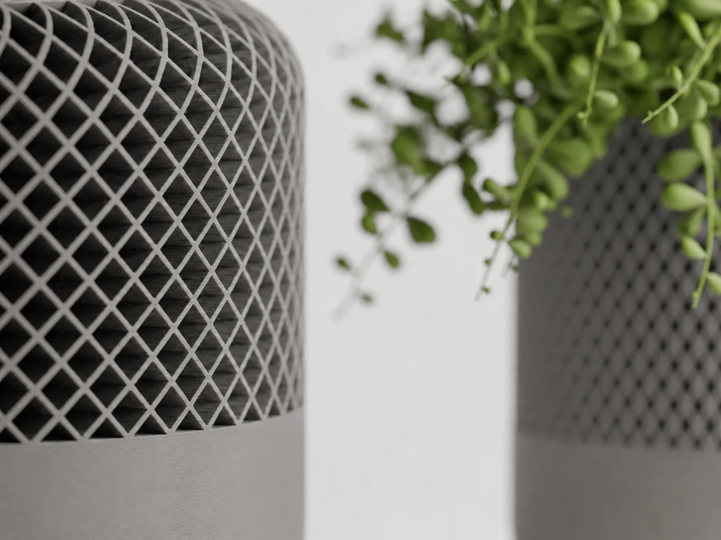 3D Baskı Modern File Desenli Dekoratif Saksı - Minimal Çiçek Saksısı, Ev ve Ofis Bitki Saksısı-Gri görsel 2