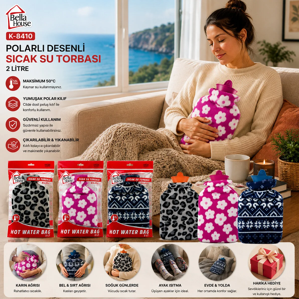 Polar Kılıflı Termafor Sıcak Su Torbası (1800 ML) görsel 5