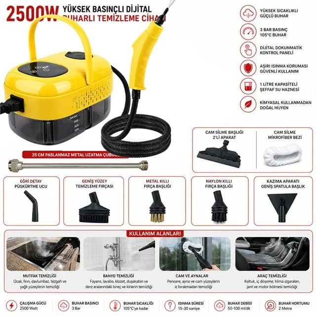 SN-37875 2500W Yüksek Basınçlı Ayarlanabilir Dijital Buharlı Tezleme Cihazı 1 Litre Su Hazneli görsel 3