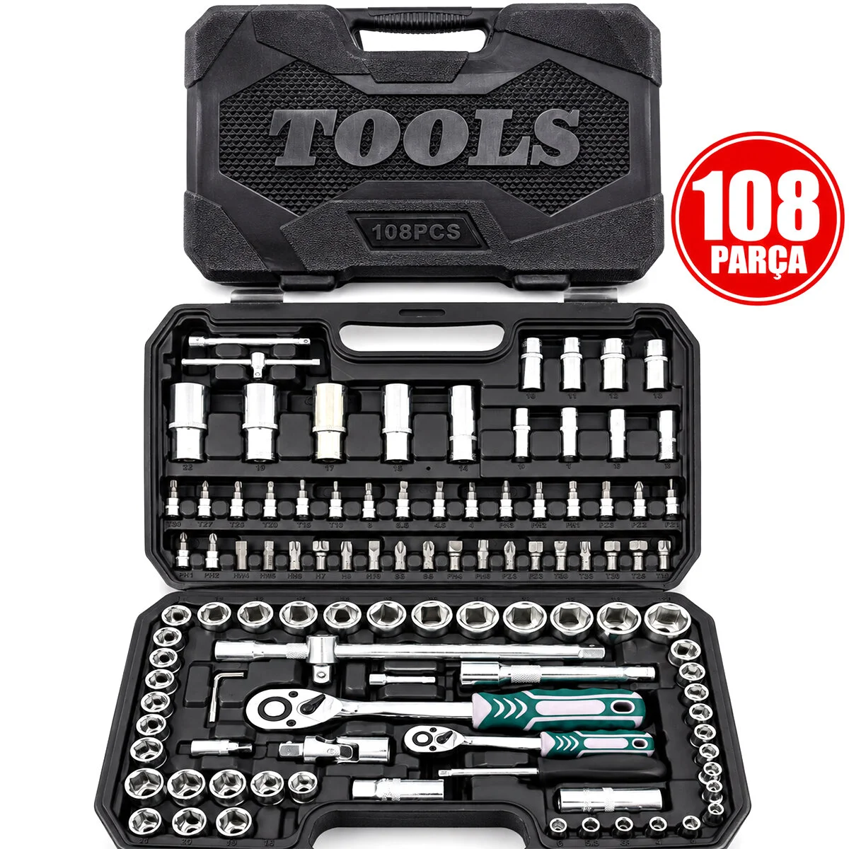 108 Parça Lokma Seti Lokma - Soket - Bits Adaptör - 2AD.CIRCIR Kolu Plastik Çantalı