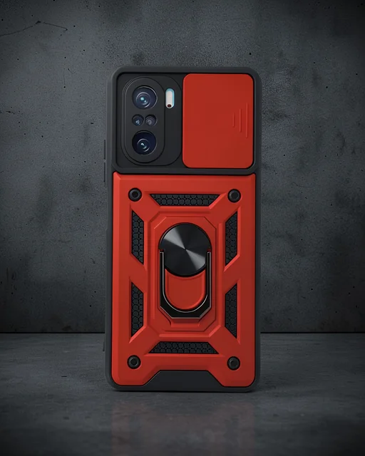 Xiaomi Poco F3 Kılıf Pars Lens Yüzüklü Silikon - Kırmızı