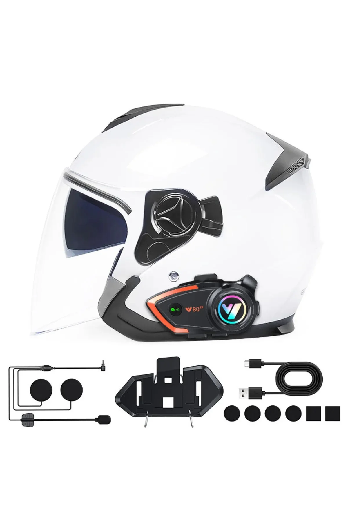Yeni Model Y80-2X Motosiklet İntercom 2 Kişilik Bağlantı RGB Işıklı Bluetooth Kulaklık Seti görsel 4