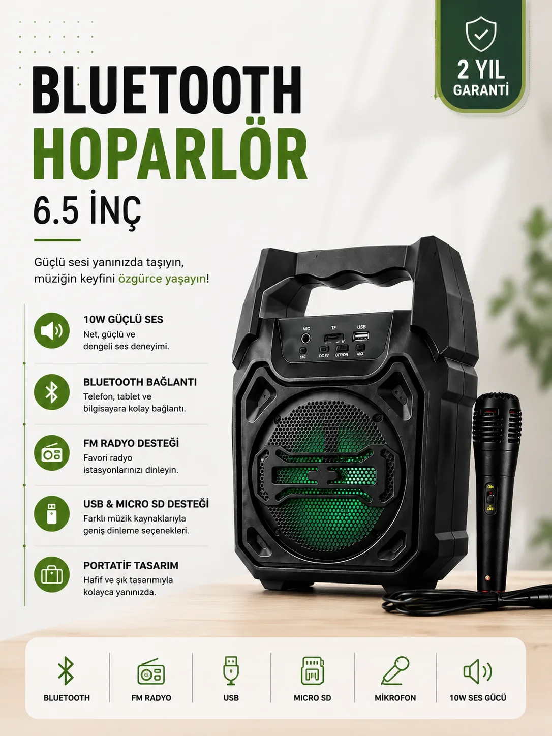 Yeni Nesil 6.5 İnç Bluetooth Hoparlör krofonlu Taşınabilir Ses Siste