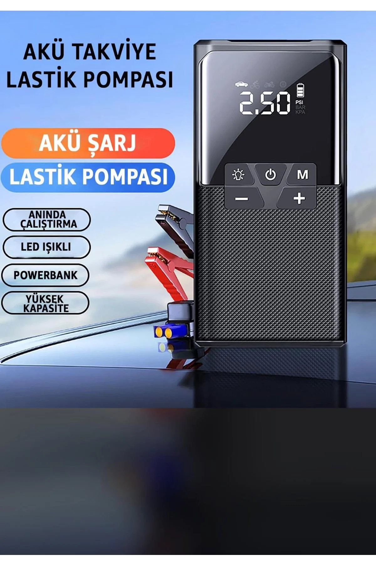 Vothoon12000 mAh Akıllı Akü Takviye ve Dijital Hava Pompası Akım Korumalı görsel 5