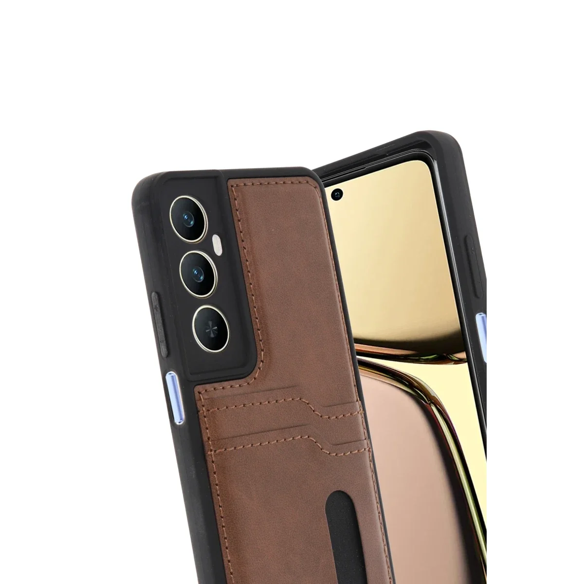 Realme C65 Sara Kartvizitli Deri Kılıf - Taba görsel 3