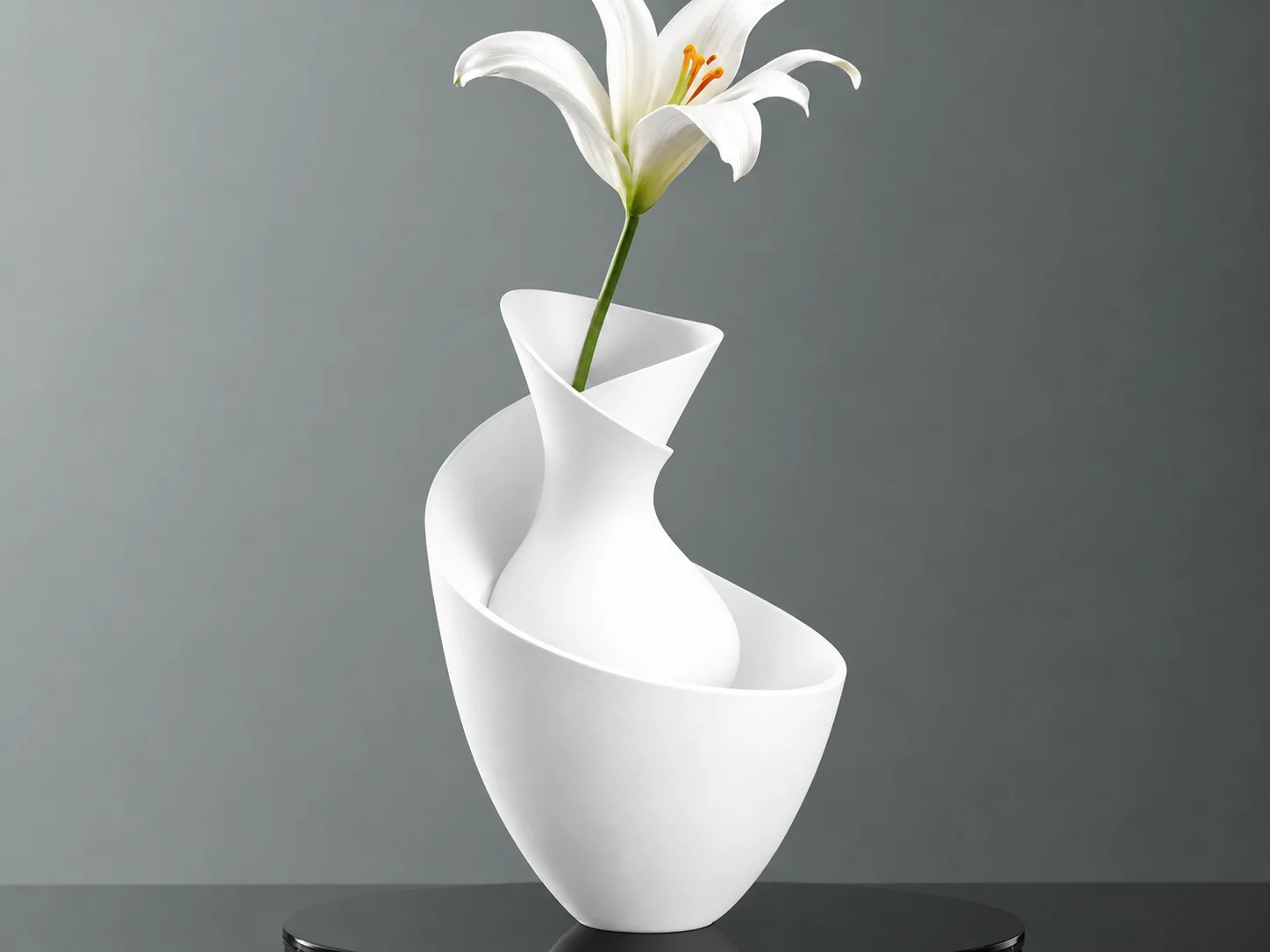 3D Baskı Bold Vazo - Akışkan Formlu Dekoratif Vazo-Beyaz