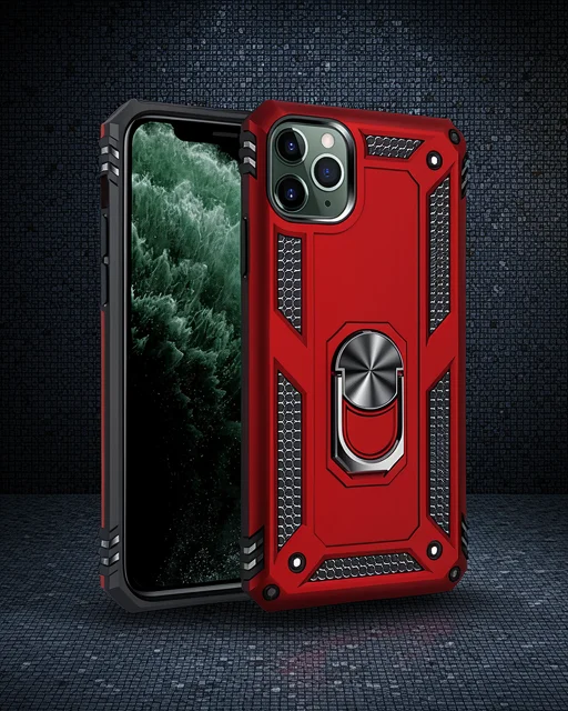 Apple İphone 11 Pro Max Kılıf Sofya Yüzüklü Silikon Kapak - Kırmızı