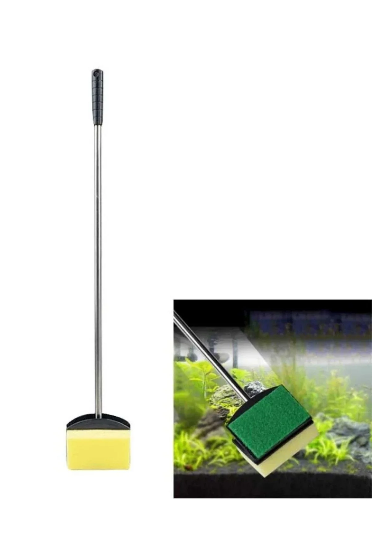 Uzun Saplı Akvaryum Cam Temizleme Süngeri (Çift Taraflı) 32 cm