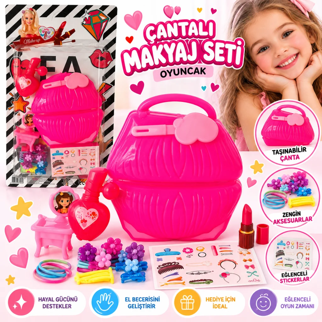 MKJ-22 Kartela Çantalı Makyaj Seti Oyuncak