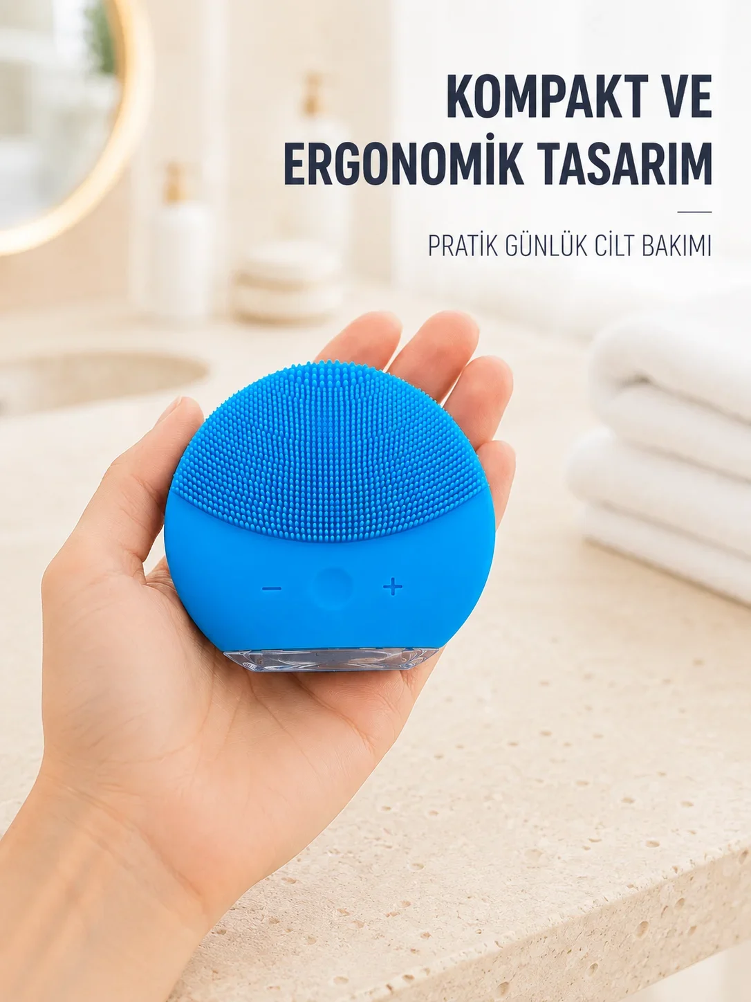 Mavi Silikon Yüz Tezleme Cihazı Su Geçirmez Titreşimli Yüz Bakım Fırçası