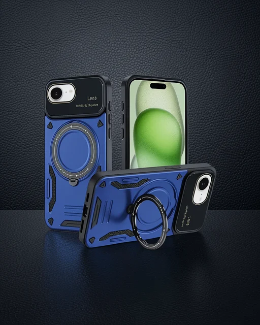Apple İphone 16e Kılıf Joy Lens Standlı Kapak - Lacivert