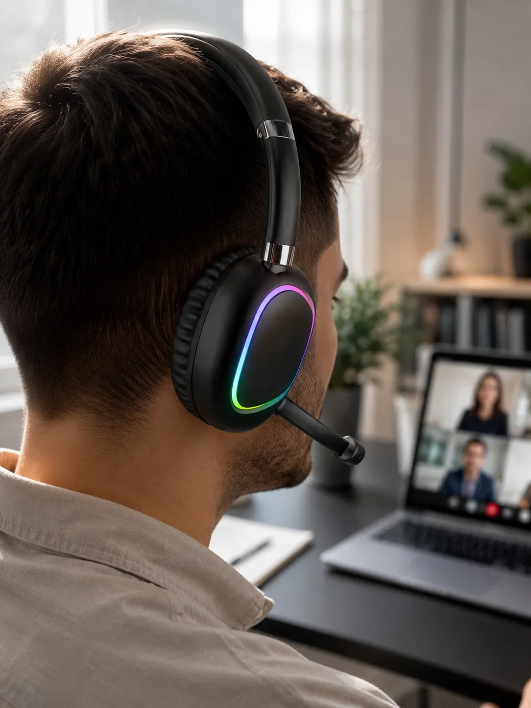 Bluetooth 5.0 RGB Işıklı Mikrofonlu Kablosuz Kulak Üstü Kulaklık görsel 5