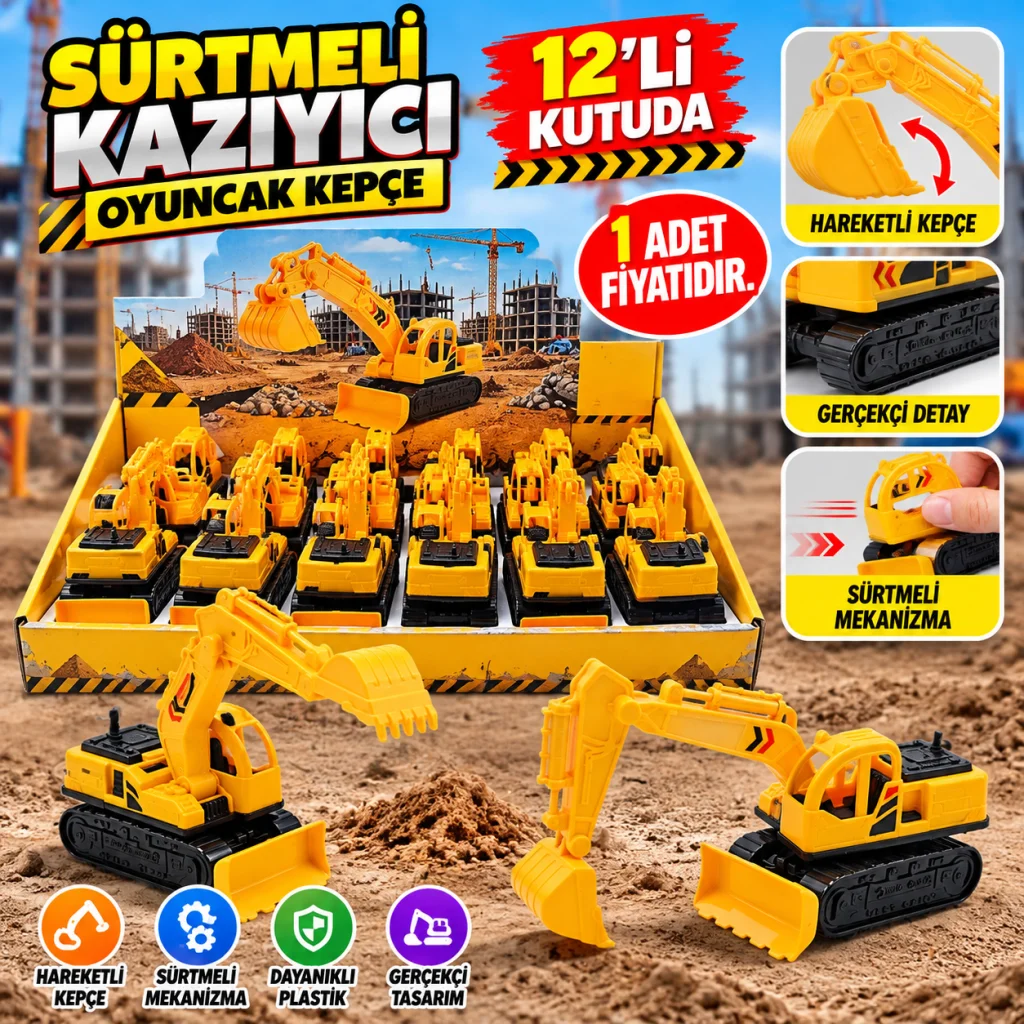 DMN803-15A Kut. 12Lİ Sürtmeli Kazıyıcı Oyuncak Kepçe 1 Adet Fiyatıdır