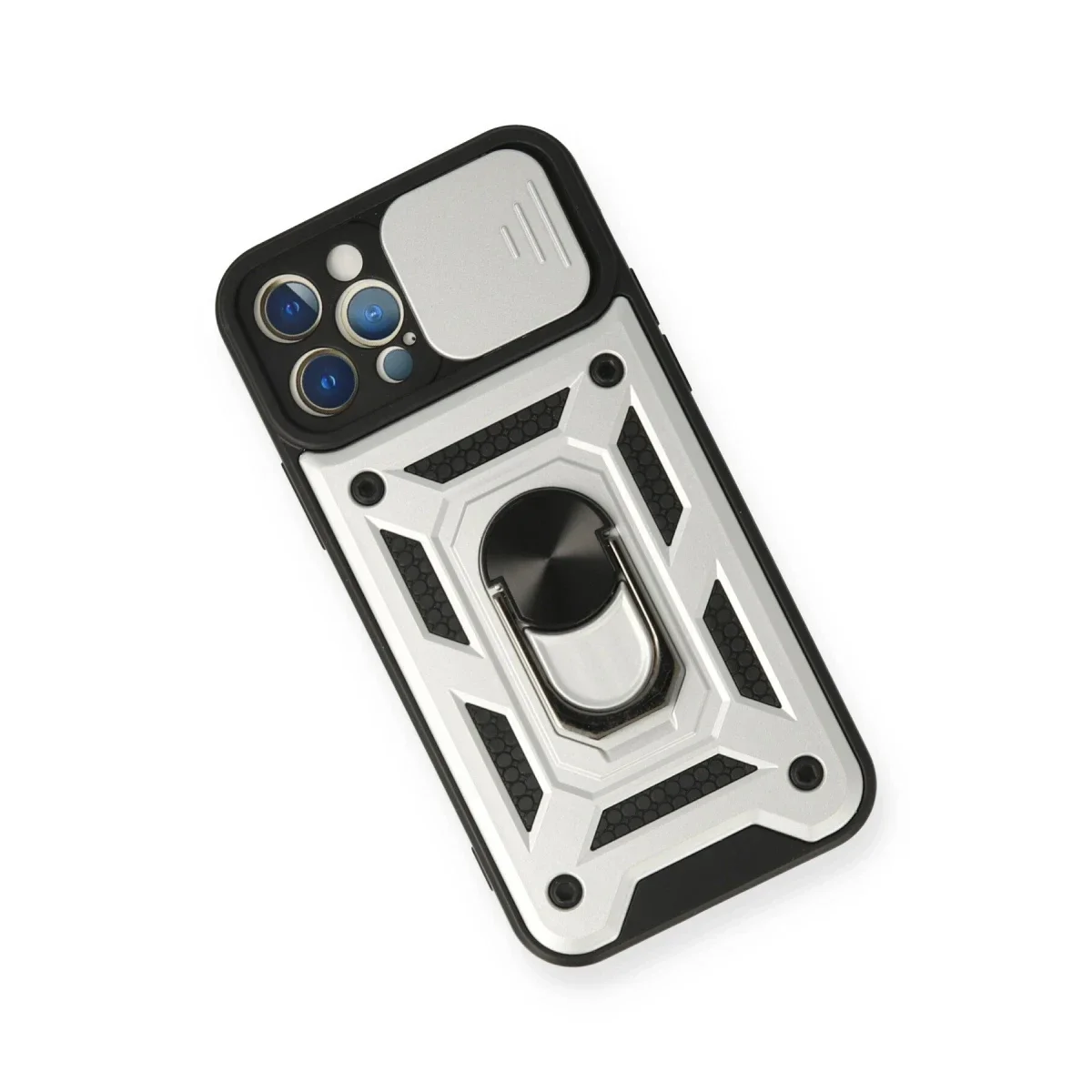 Apple iPhone 12 Pro Kılıf Pars Lens Yüzüklü Silikon - Gümüş görsel 3