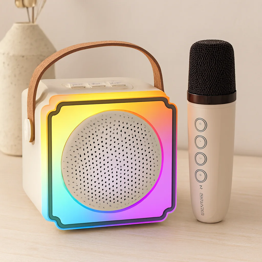 Karaoke krofonlu Taşınabilir Bluetooth Hoparlör (Işıklı, USB Şarjlı)