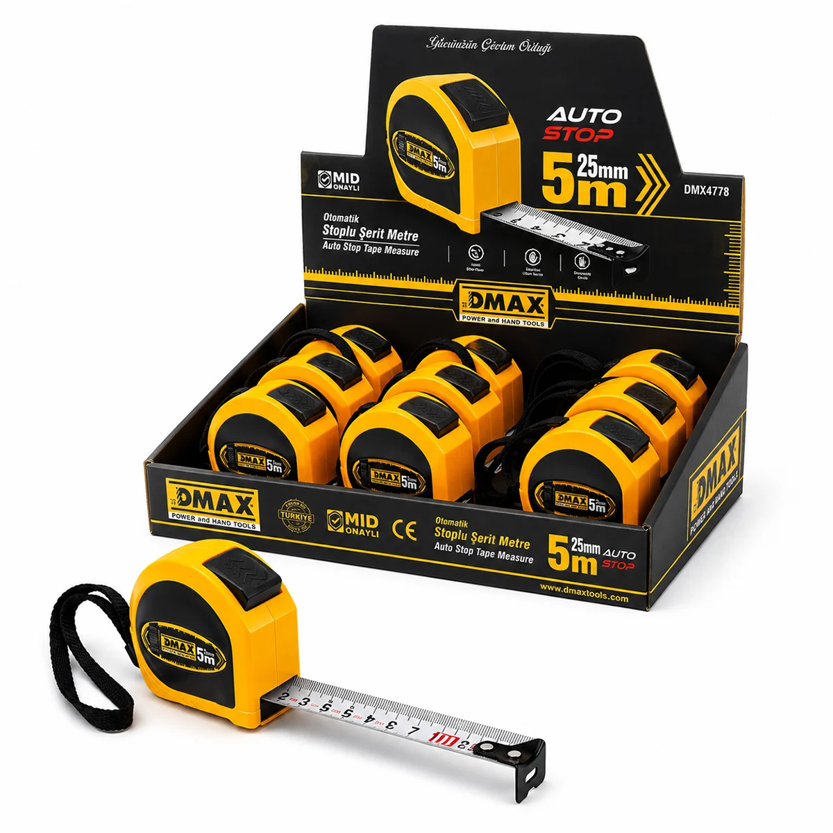 5m x 25mm Otomatik Çelik Şerit Metre (Stoplu) görsel 2