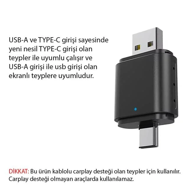 PM-27447 Kablosuz Carplay - Android Auto Çevirici Dönüştürücü Adaptör İki Girişli USB - TYPE-C görsel 3
