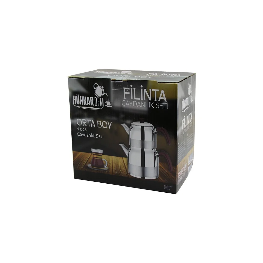 Filinta Orta Boy Çelik Çaydanlık Seti Çift Kapaklı Renkli Bakalit Kulp Üst Demlik: 1.25LT - Alt Suluk: 2.25LT Kendinden Süzgeçli