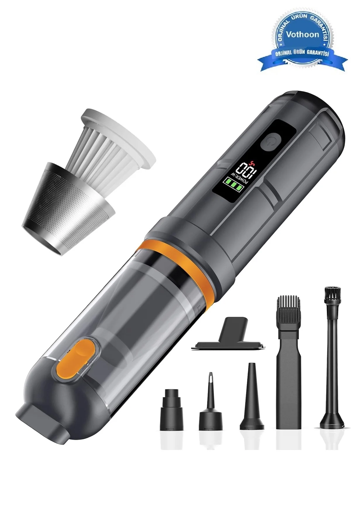 Araç Süpürgesi Şarjlı 120W 20.000Pa Göstergeli Yeni Nesil Metal Filtre Extra Vakum ve Üfleme