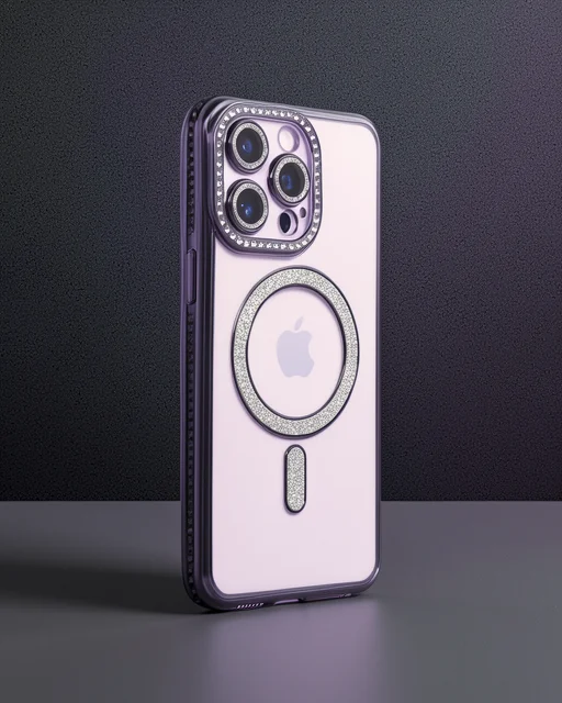 Apple İphone 14 Pro Kılıf Joke Simli Magneticsafe Kılıf - Derin Mor