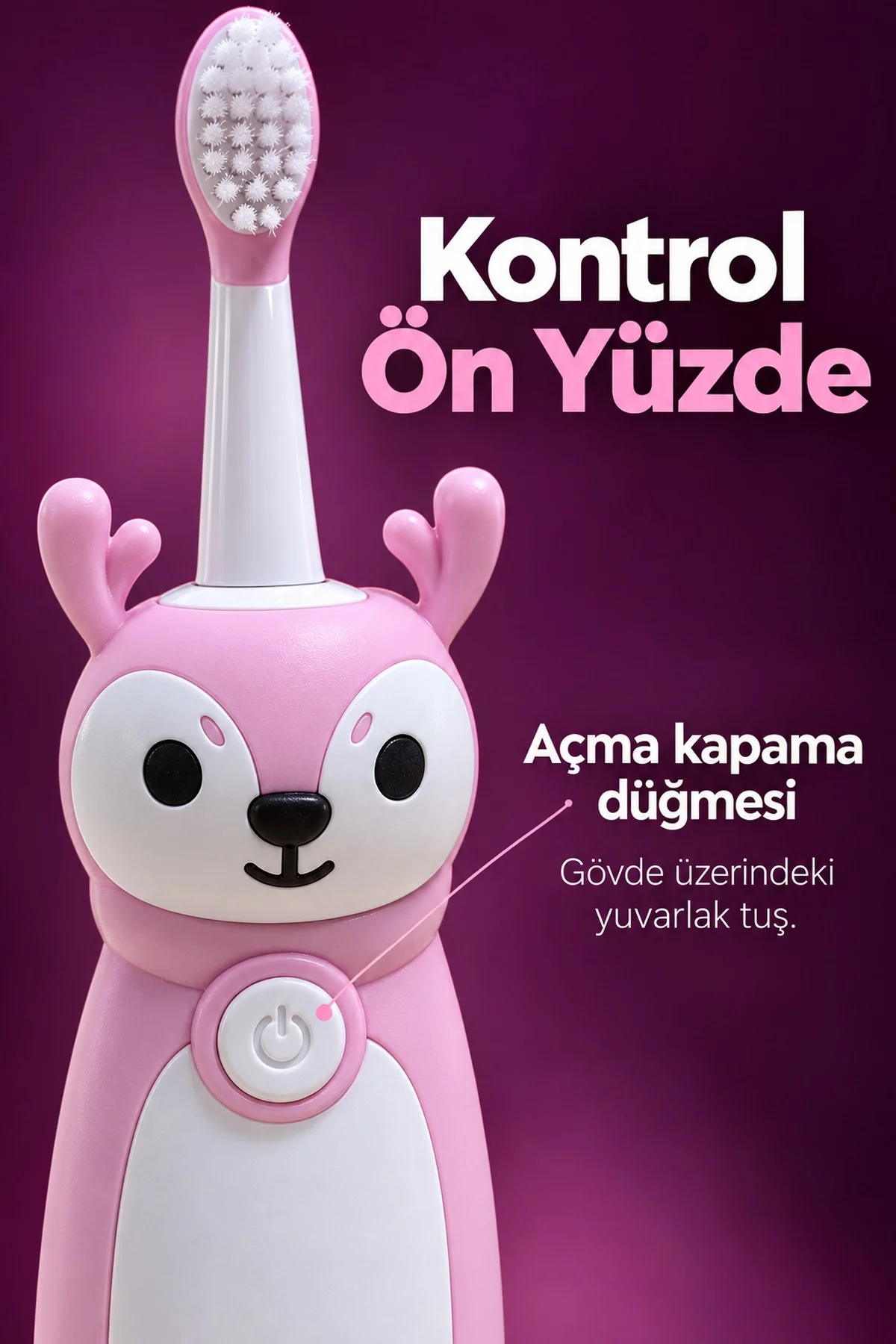 Çocuk Elektrikli Diş Fırçası Pembe Geyik Figürlü Şarjlı görsel 4