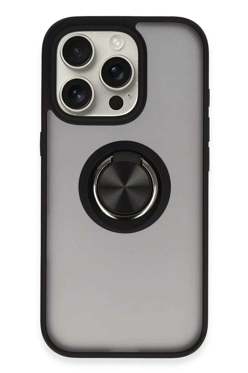 Apple iPhone 16 Pro Kılıf Montreal Yüzüklü Silikon Kapak - Siyah