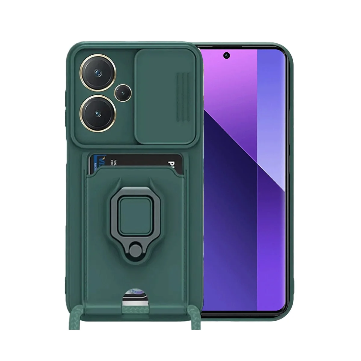 Xiao Red Note 13 Pro Plus Kılıf Zuma Kartvizitli Yüzüklü Silikon - Yeşil