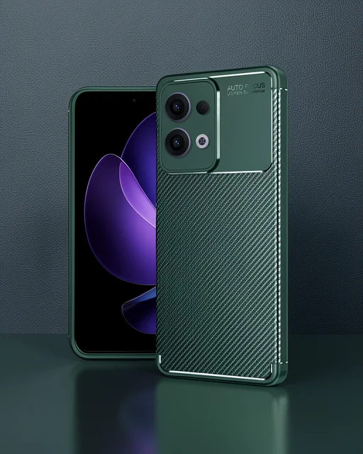 Oppo Reno 13 Pro Kılıf Auto Focus Karbon Kapak - Koyu Yeşil