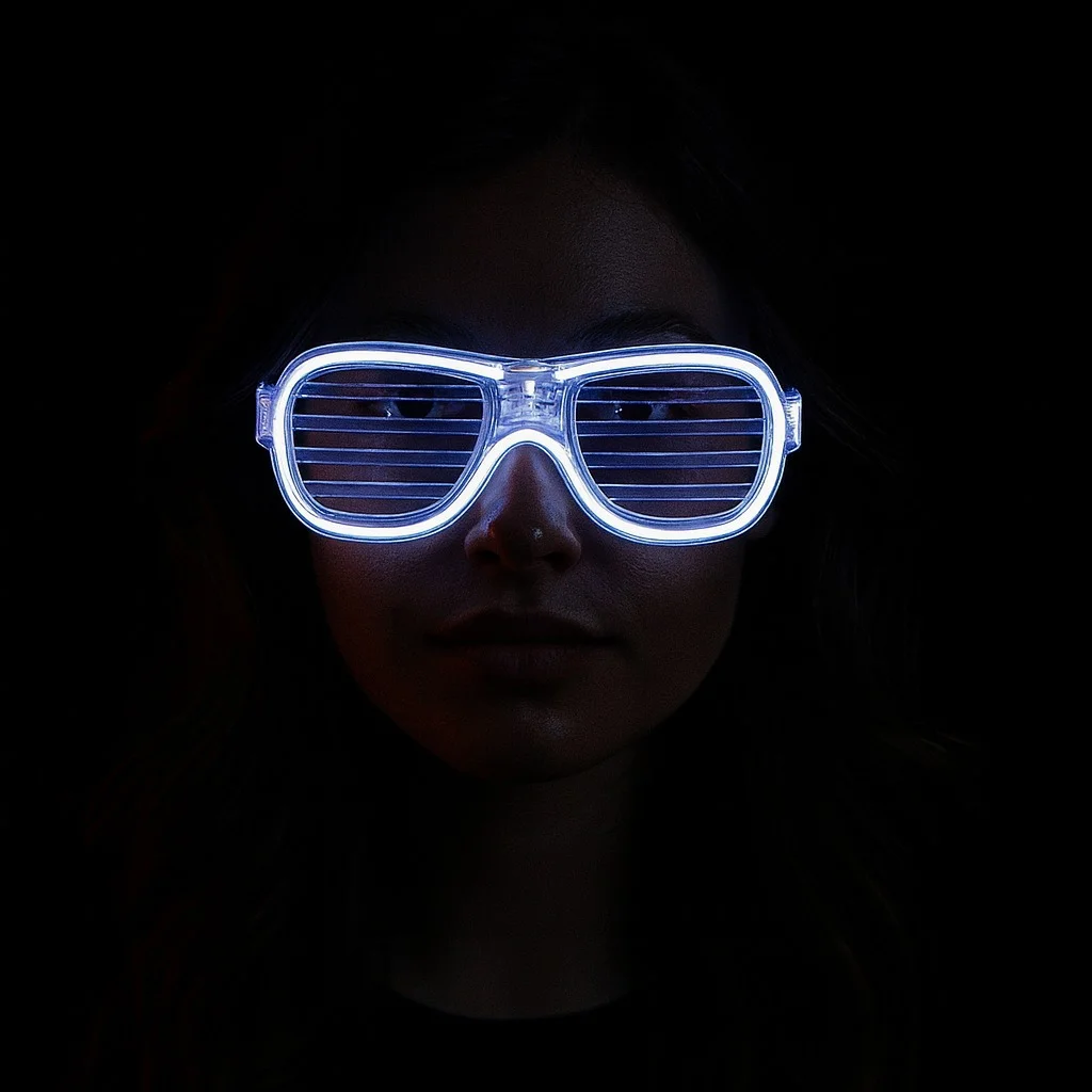 Beyaz Led Işıklı Parti Gözlüğü - Neon Glow Şerit Gözlük 3 Modlu görsel 2