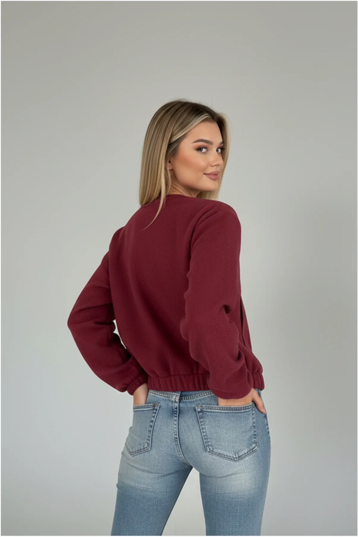 Kadın Şık Koyu Gri Basic Fermuarlı Crop Bomber Ceket görsel 2