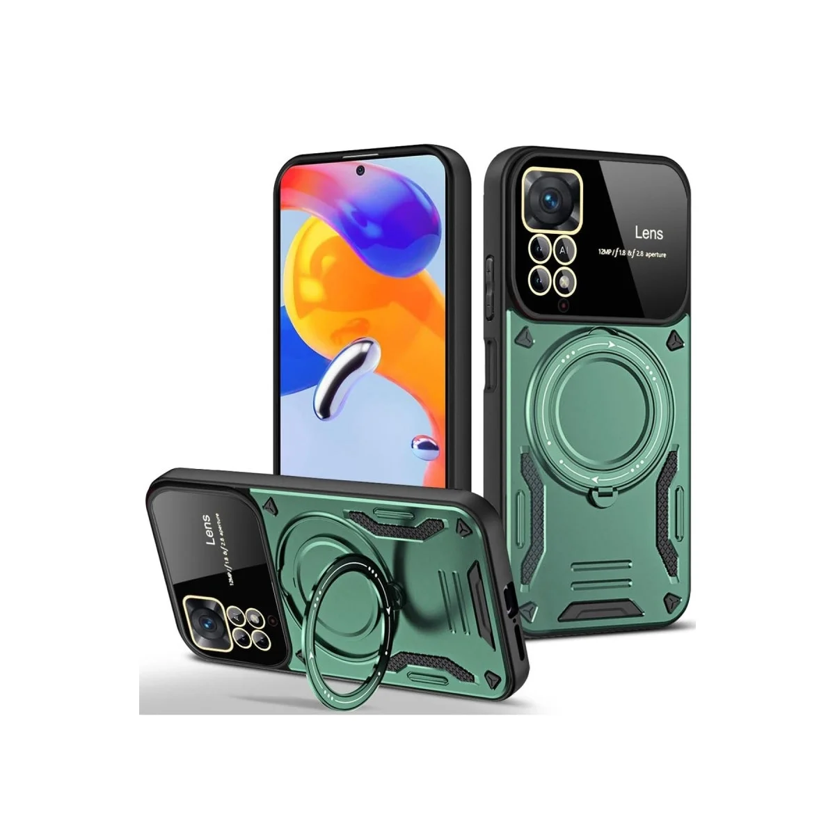 Xiao Red Note 11 Pro Kılıf Joy Lens Standlı Kapak - Koyu Yeşil